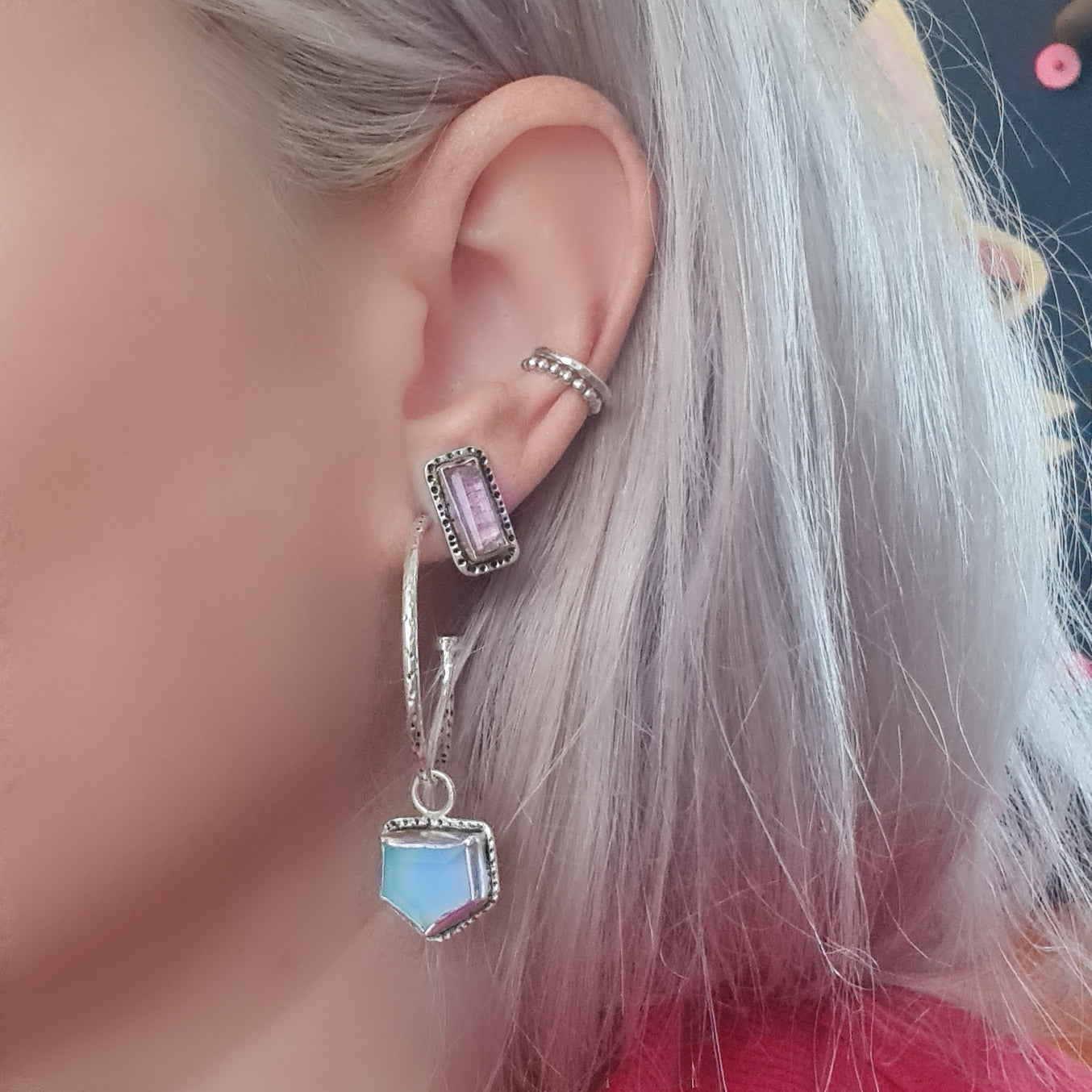 Large Gemstone Hoop Earrings