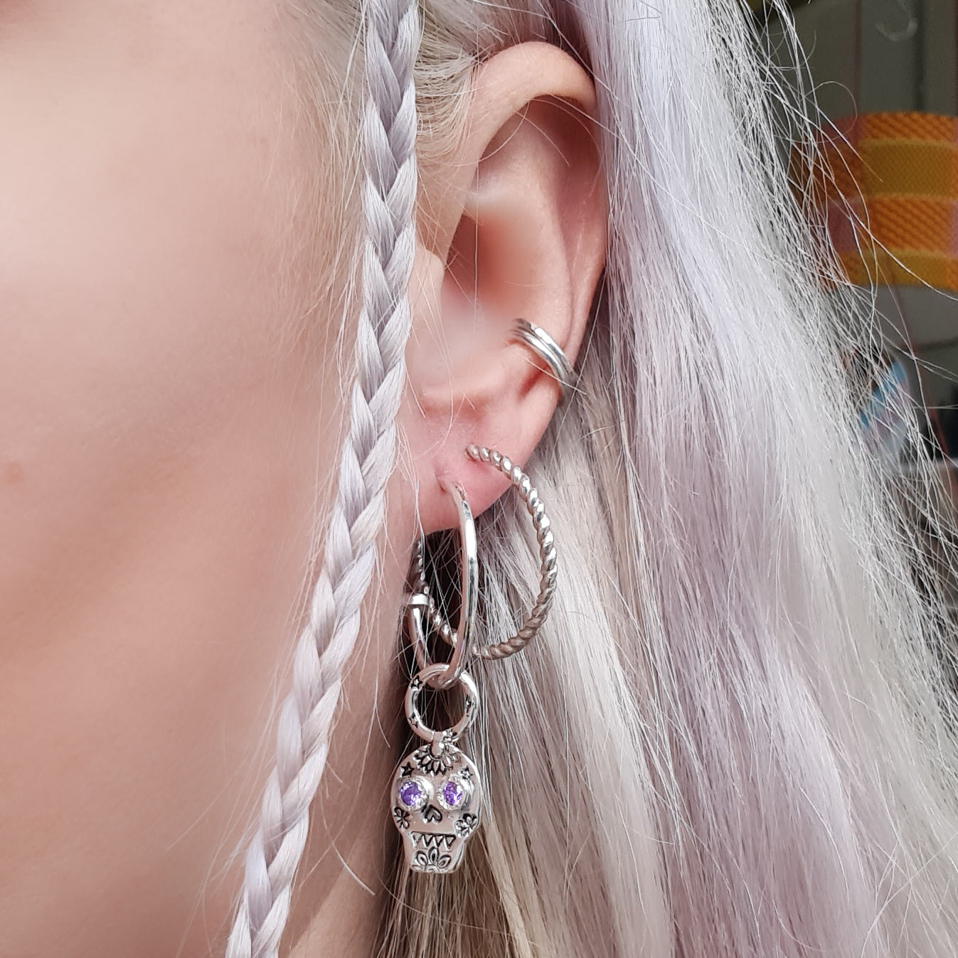 Sugar Skull Gemstone Hoop Earrings