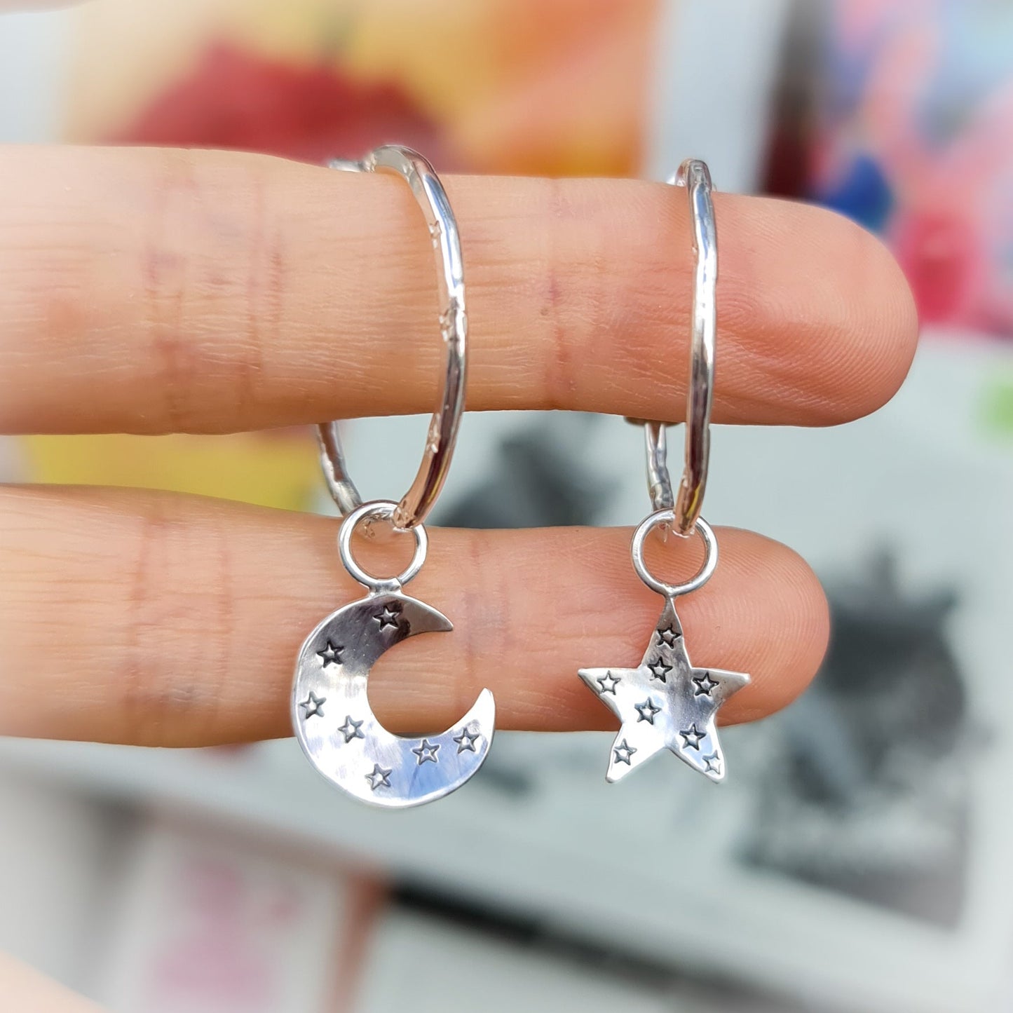 Moon and Star Hoop Earrings