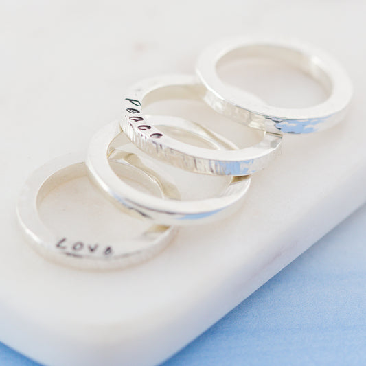 Personalised Nuts and Bolts Sterling Silver Stacking Rings