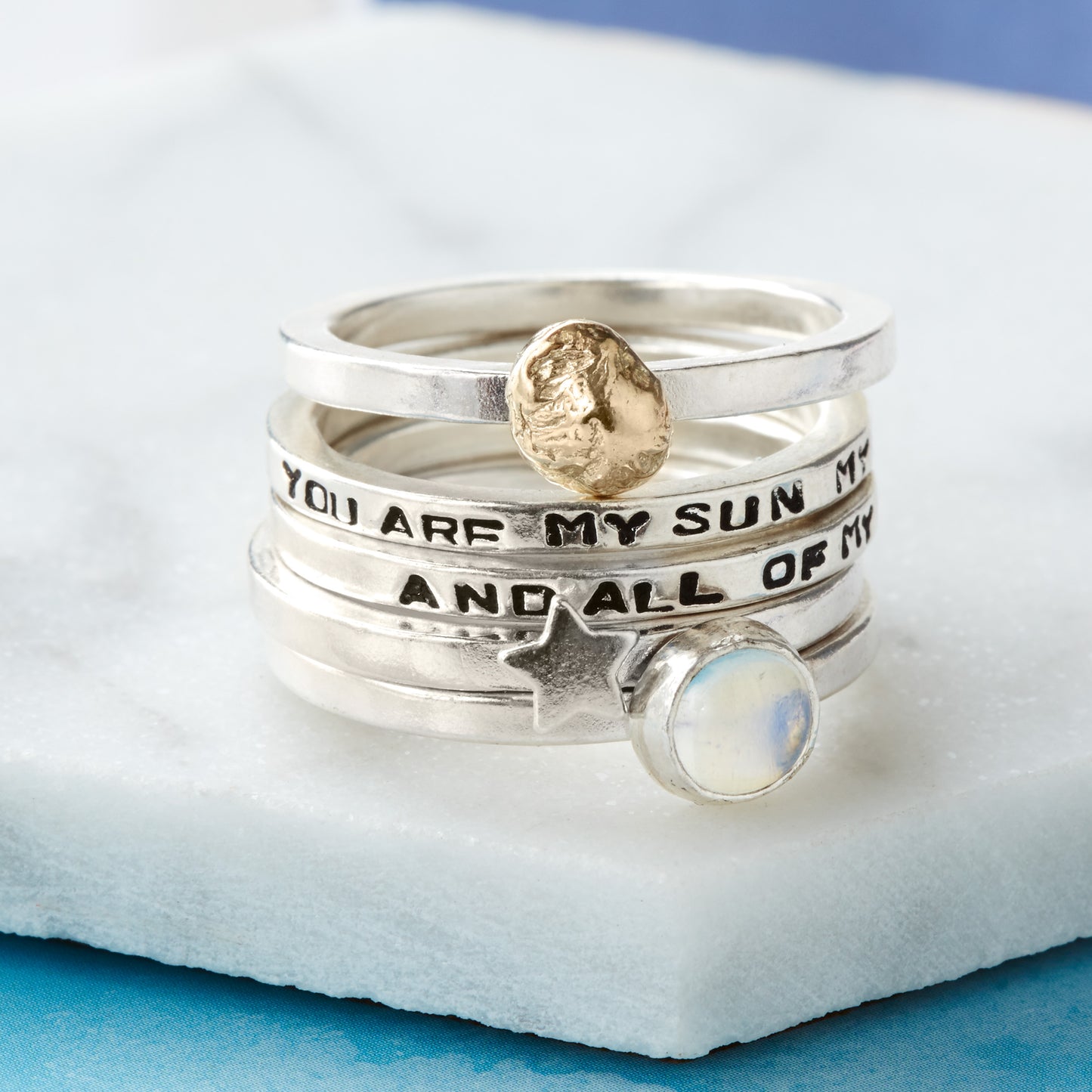 Personalised Sun, Moon & Star Stacking Ring