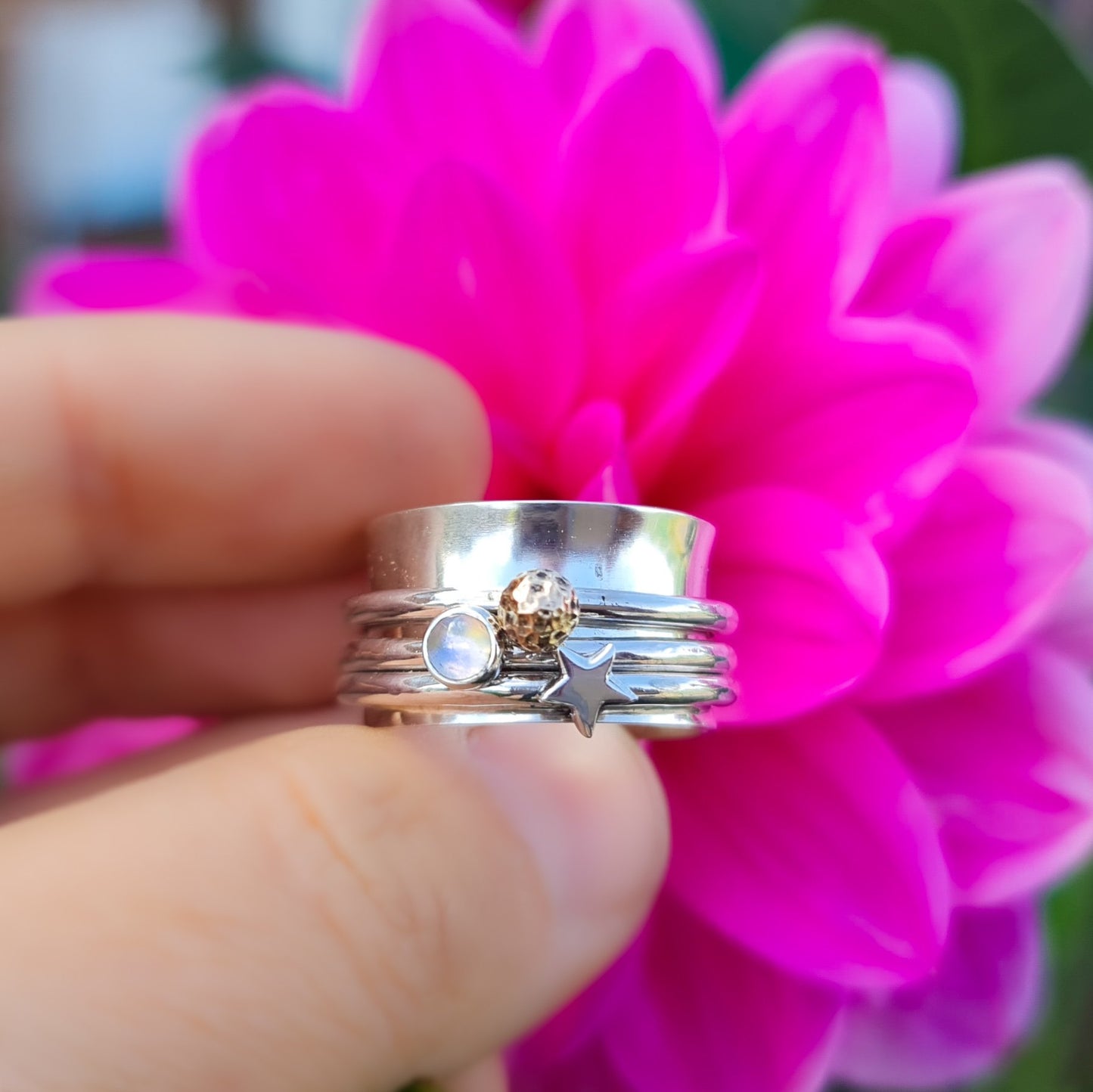 Sun, Moon & Star Spinner Ring