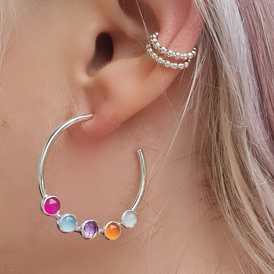 Rainbow Gemstone Hoop Earrings