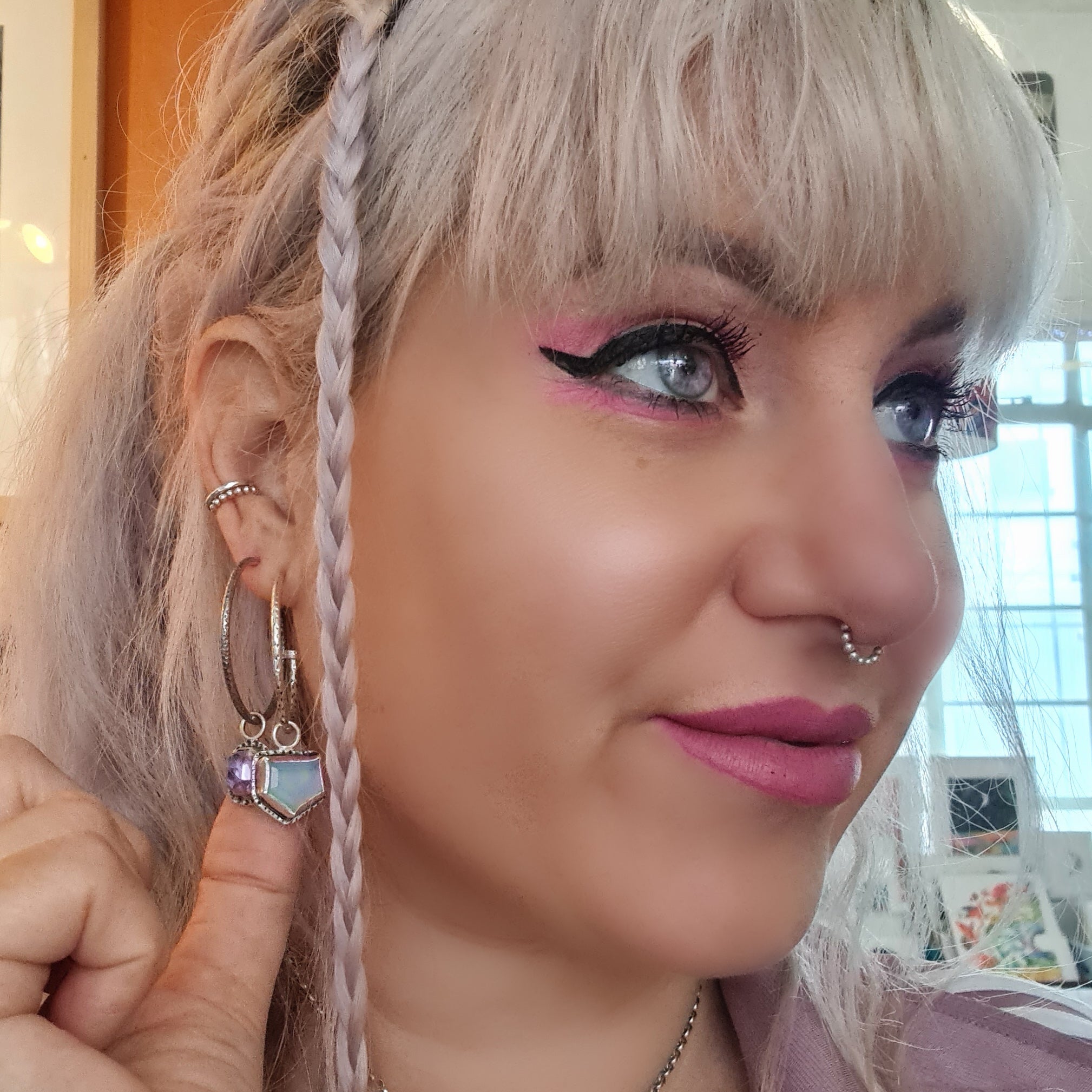 Large Gemstone Hoop Earrings