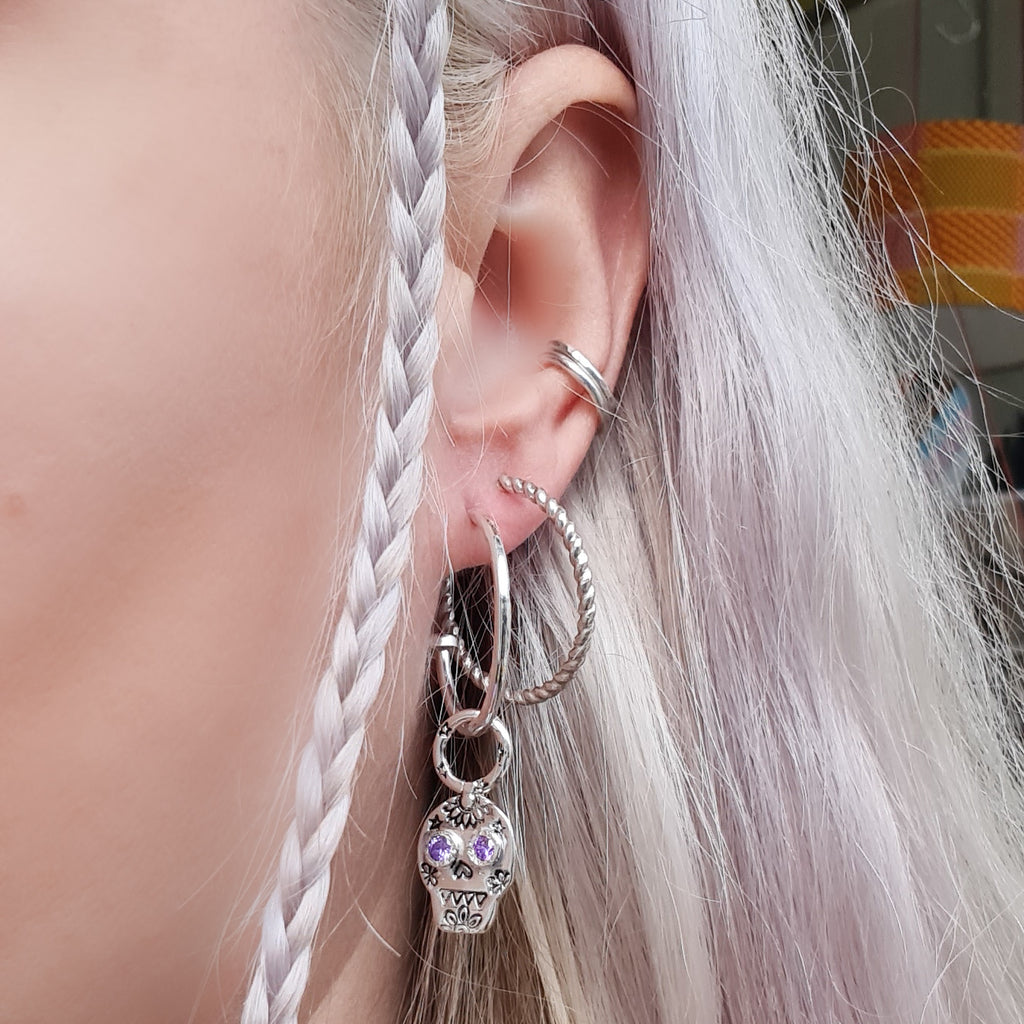 Sugar Skull Gemstone Hoop Earrings