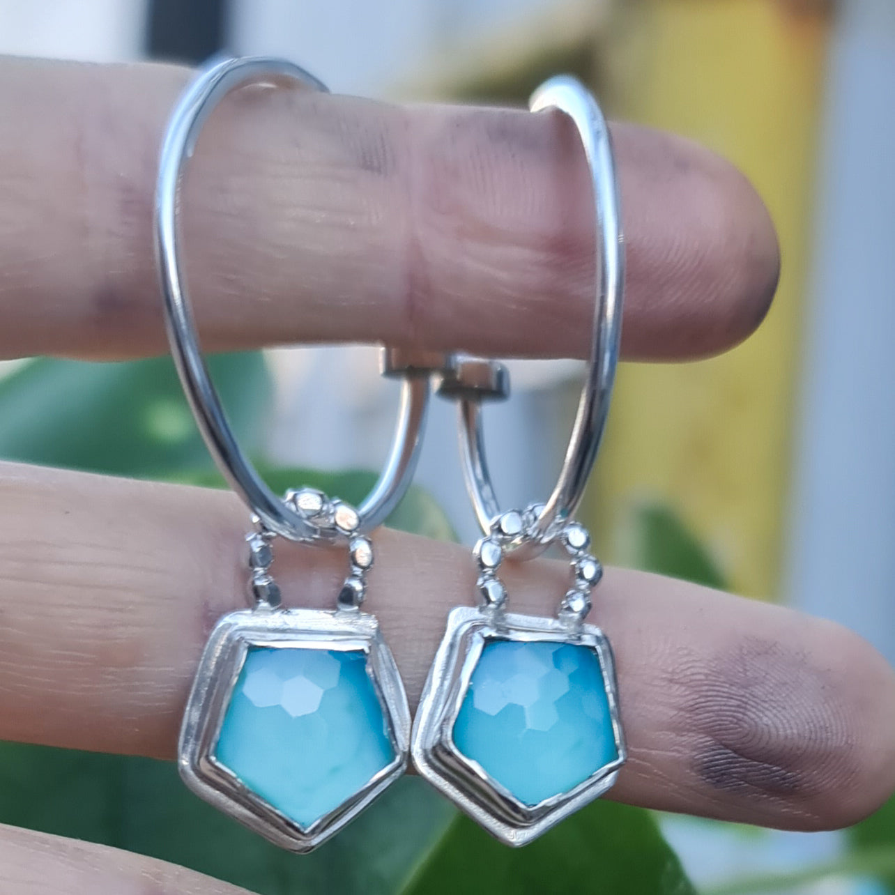 Large Gemstone Hoop Earrings