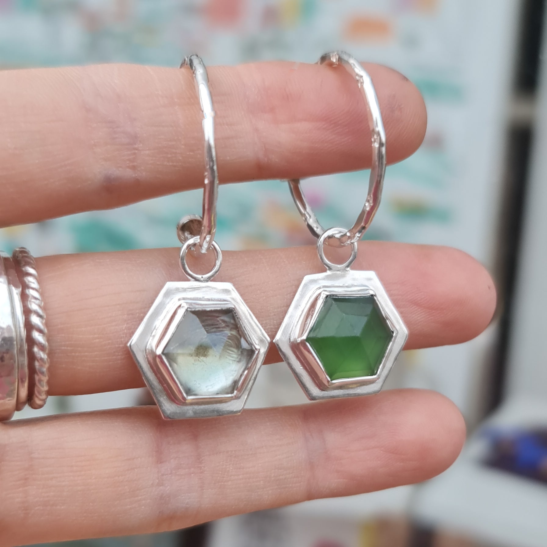 Large Gemstone Hoop Earrings