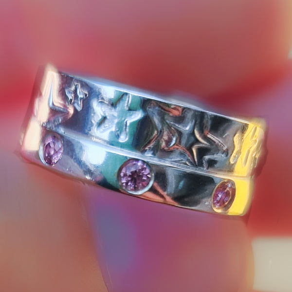 Stardust Band | Sterling Silver Star Multi Gemstone Ring