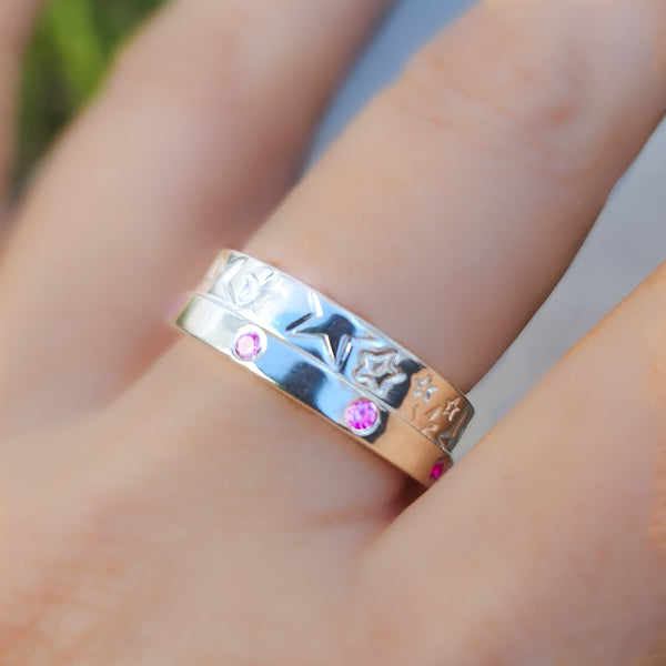Stardust Band | Sterling Silver Star Multi Gemstone Ring