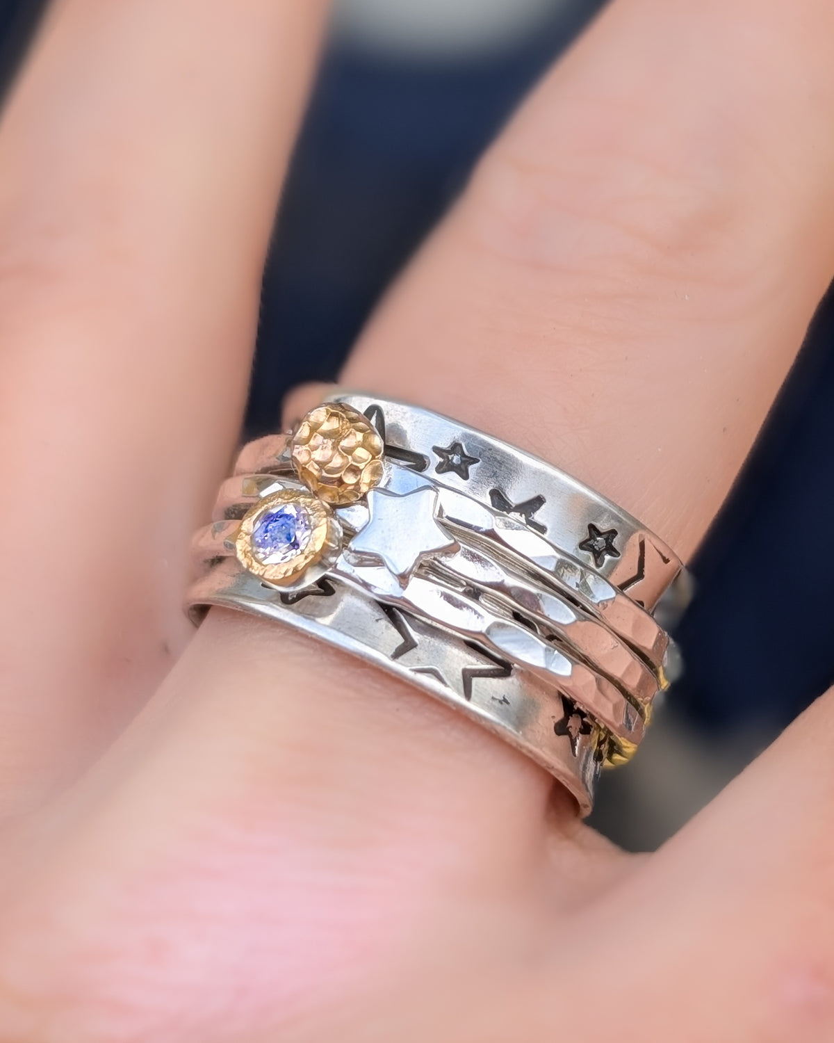 Sun, Moon & Star Spinner Ring