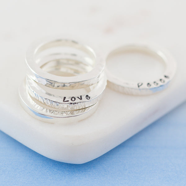 Personalised Nuts and Bolts Sterling Silver Stacking Rings