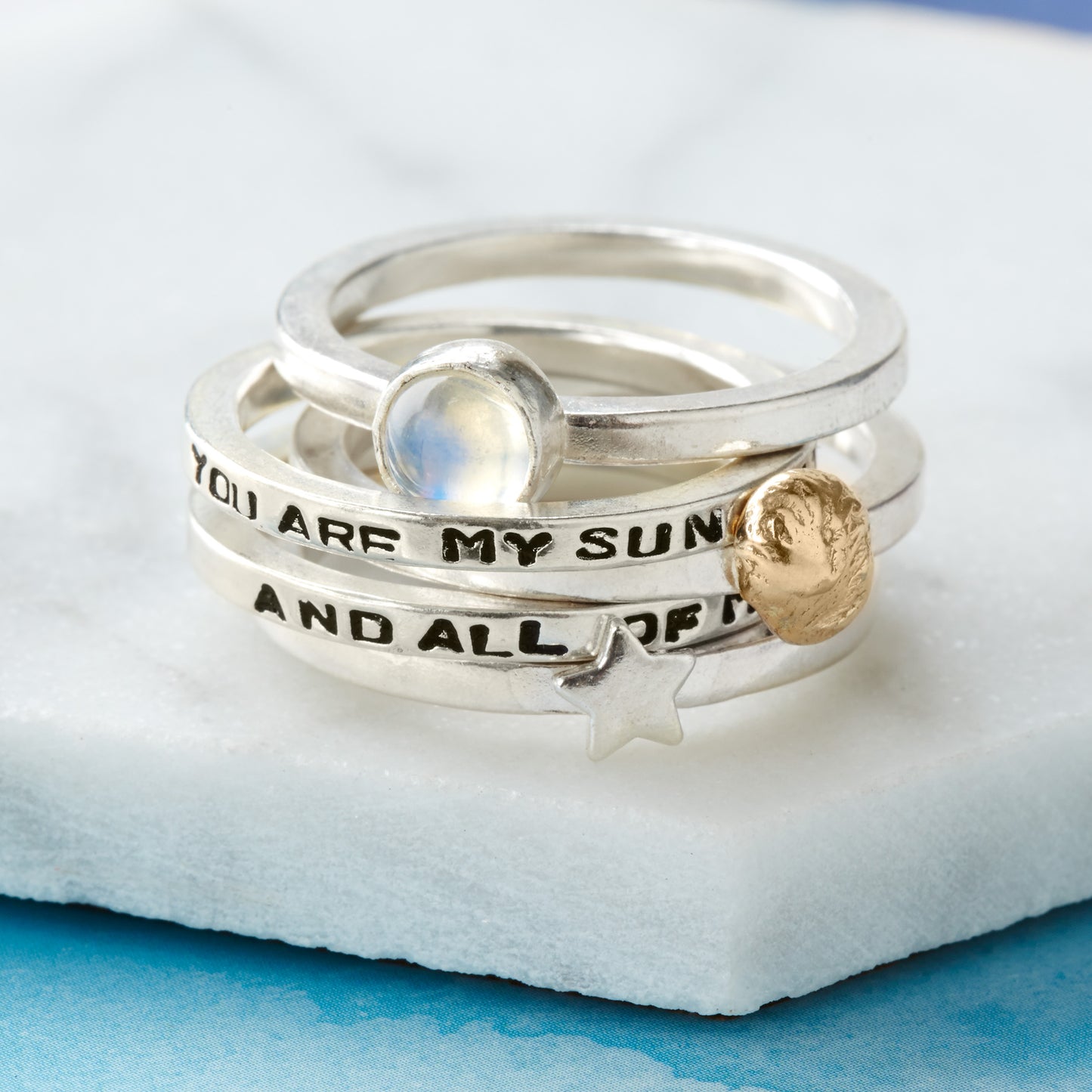 Personalised Sun, Moon & Star Stacking Ring