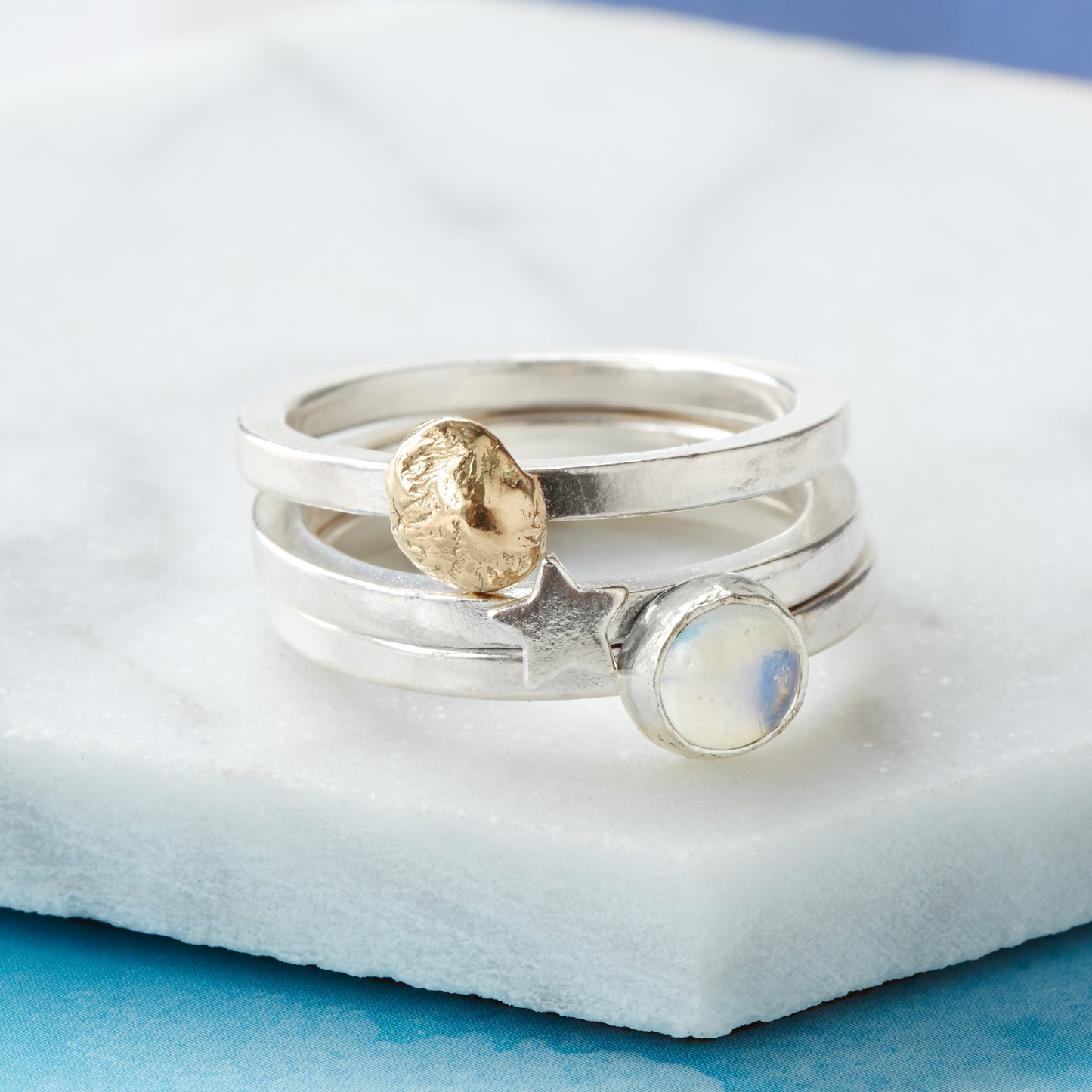 Personalised Sun, Moon & Star Stacking Ring