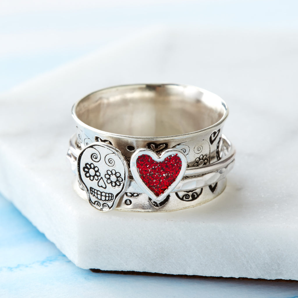 Sugar Skull Sterling Silver Spinner Ring