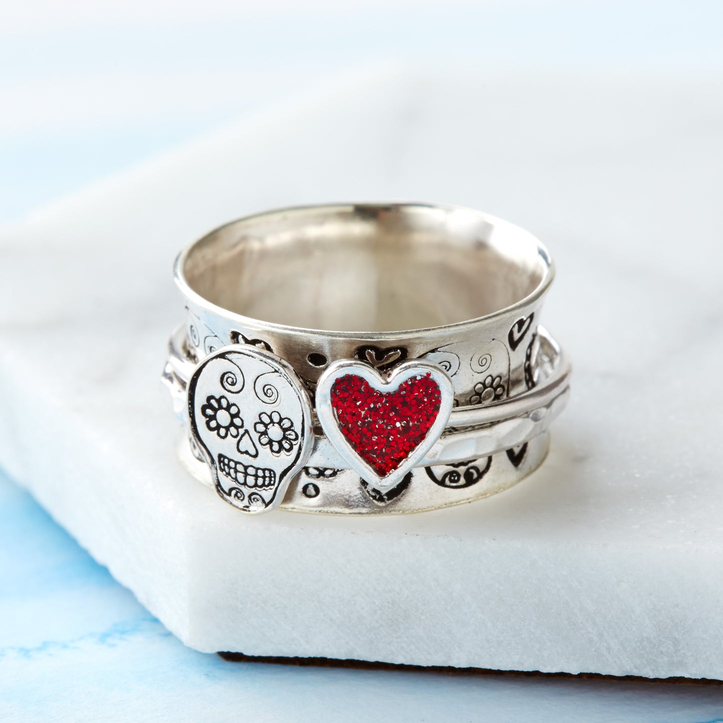 Sugar Skull Sterling Silver Spinner Ring