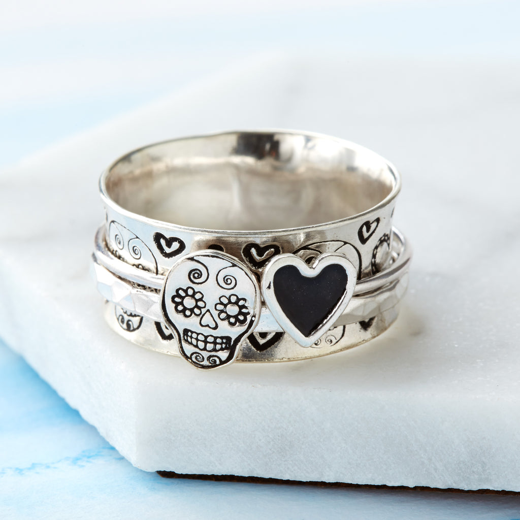 Sugar Skull Sterling Silver Spinner Ring