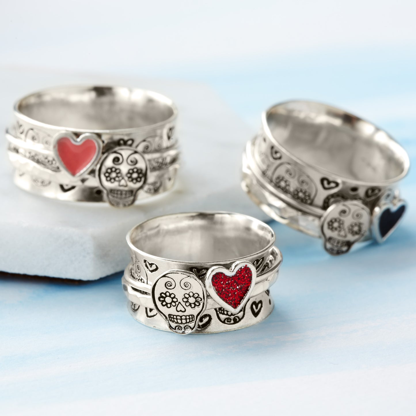 Sugar Skull Sterling Silver Spinner Ring